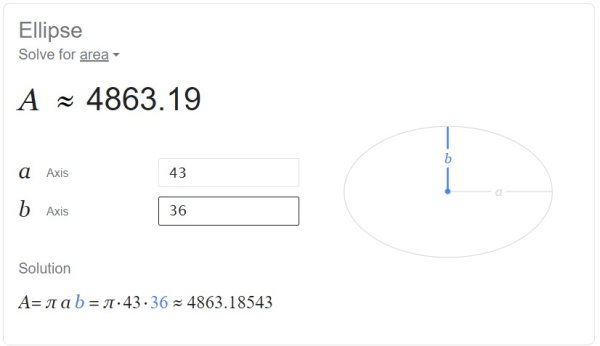 مثال محاسبه آنلاین مساحت بیضی توسط گوگل