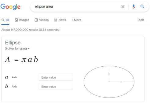 محاسبه آنلاین مساحت بیضی با گوگل