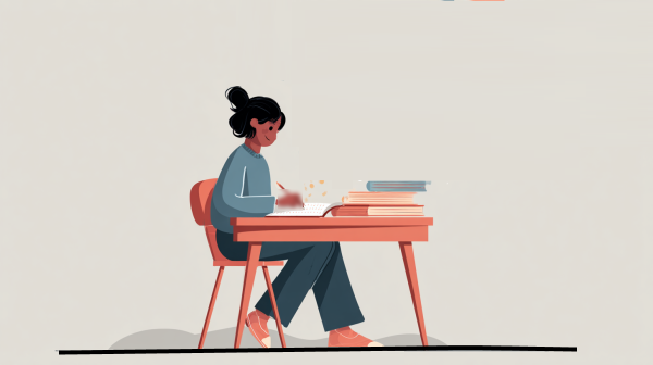 دختری در حال درس خواندن پشت میزش