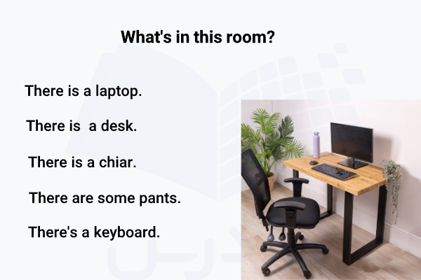 اتاقی که وسایل آن با there is / there are معرفی شده است.