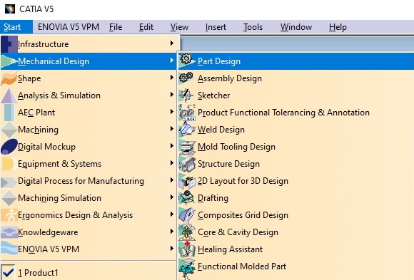 فعالسازی محیط part design در کتیا (آموزش صفر تا صد)