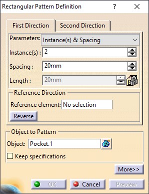 پنجره Rectangular Pattern Definition