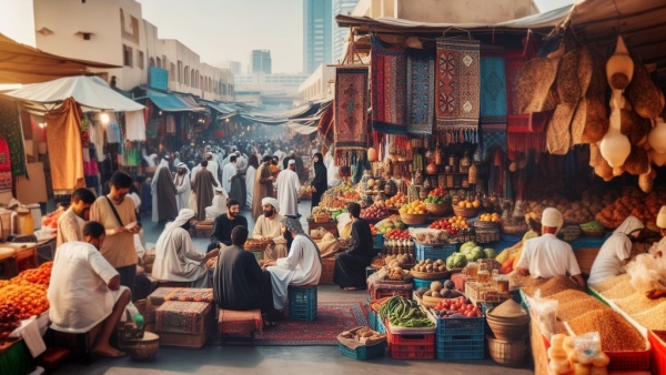 نمایی از بازار سنتی در یک شهر عربی