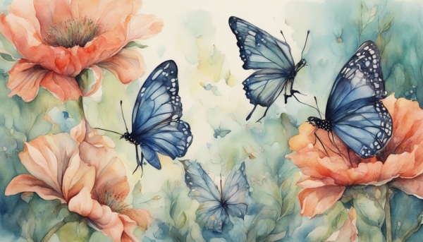 نقاشی پروانه ها در میان گل ها