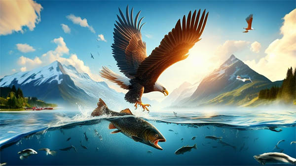 شکار ماهی توسط عقاب
