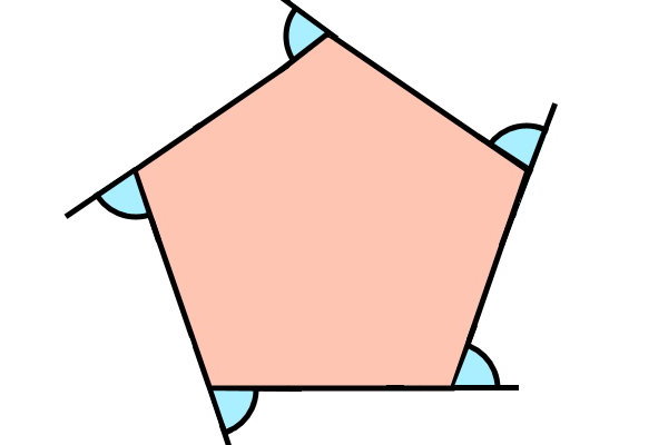 زاویه های خارجی یک پنج ضلعی منتظم با امتداد ضلع‌های دیگر