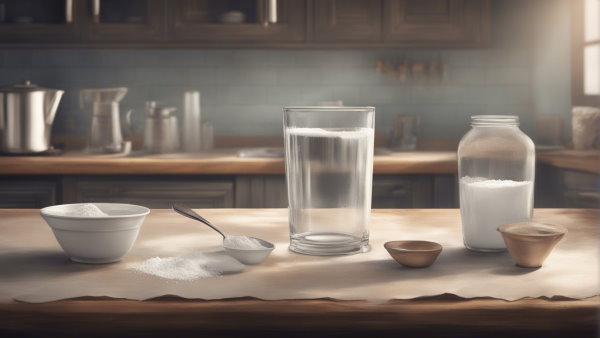 تصویر گرافیکی مقداری آب و شکر و آرد بر روی میز آشپزخانه
