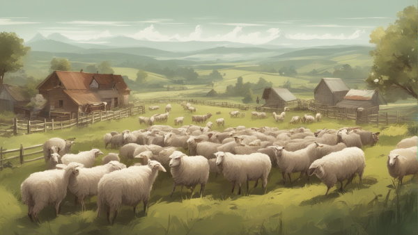 تصویر گرافیکی یک گله گوسفند در مزرعه