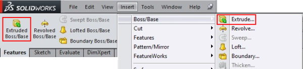 مسیرهای دسترسی به Extruded Boss/Base در سالیدورک