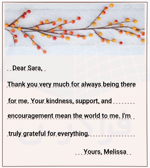 نمونه نامه تشکر از دوست به انگلیسی