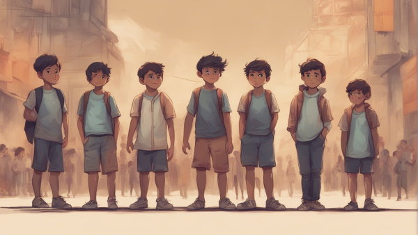 تصویر گرافیکی چند پسر بچه با قدهای متفاوت ایستاده در کنار یکدیگر (تصویر تزئینی مطلب میانگین چیست)