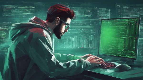 یک برنامه نویس پشت کامپیوتر در حال کدنویسی (تصویر تزئینی مطلب درآمد برنامه نویسی در ایران)