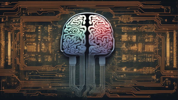 یک برد الکترونیکی با تصویر مغز انسان