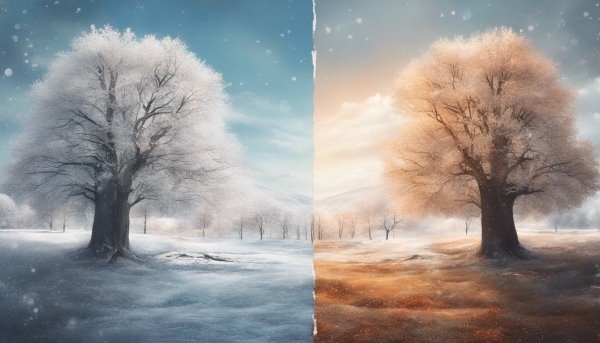 یک درخت در زمستان و تابستان (تصویر تزئینی مطلب تفریق اعداد اعشاری)