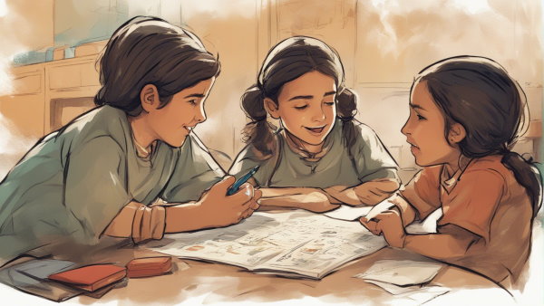 دو دختر و یک پسر در حال درس خواندن
