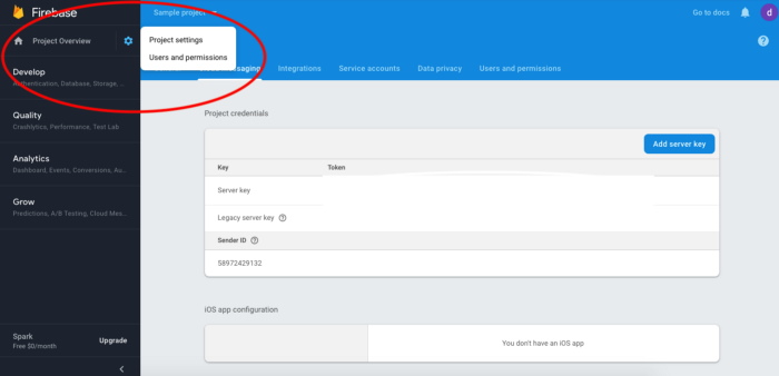 Firebase Console Settings for Backend Configuration