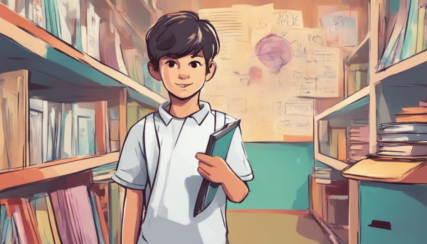 یک دانش آموز دبستان در کتابخانه (تصویر تزئینی مطلب تقسیم چکشی)