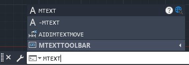 تایپ دستور MTEXT در نوار خط فرمان