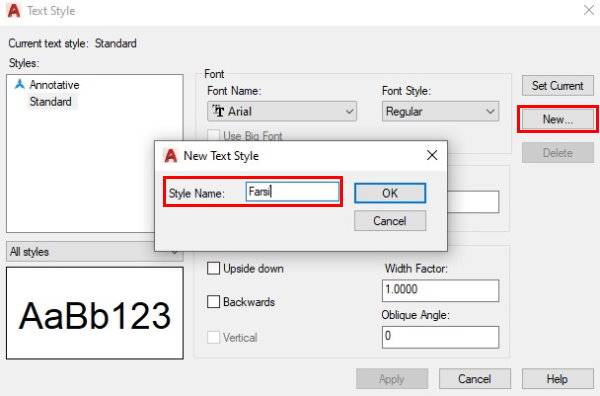 ساخت استایل جدید برای فارسی نویسی در اتوکد