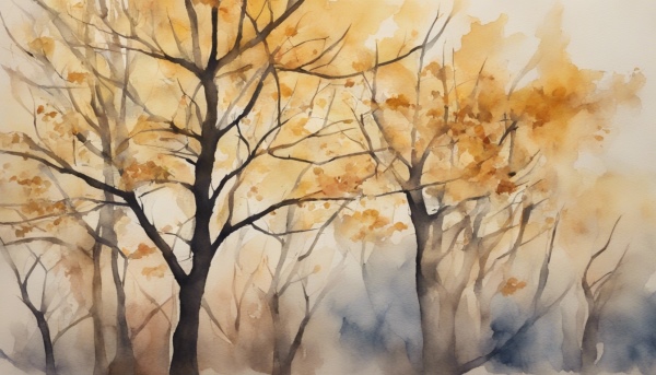 نقاشی آبرنگ درختان پاییزی