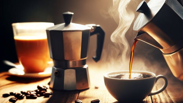ریختن قهوه از درون موکا به درون فنجان (تصویر تزئینی)