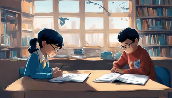 یک پسر و یک دختر در حال مطالعه (تصویر تزئینی مطلب نمونه سوال تقسیم چکشی)