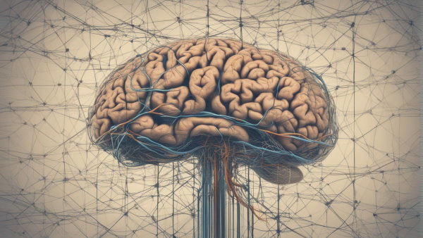 تصویر گرافیکی مغز انسان با شبکه‌ای از سیم ها (تصویر تزئینی مطلب هوش مصنوعی چیست)