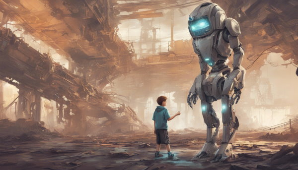 یک پسربچه و یک ربات بزرگ (تصویر تزئینی مطلب ماشین لرنینگ چیست)