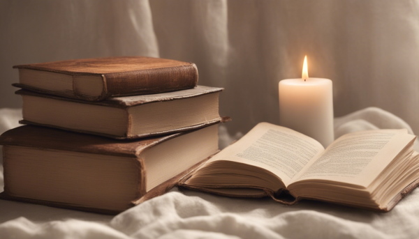 تصویر یک شمع در کنار چند کتاب
