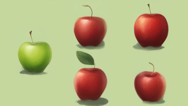 چهار سیب قرمز و یک سیب سبز
