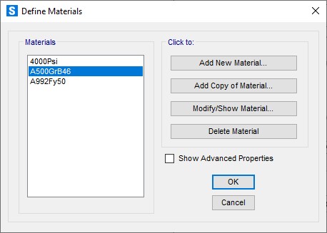 اضافه شدن ماده جدید به فهرست مصالح در نرم افزار SAP2000