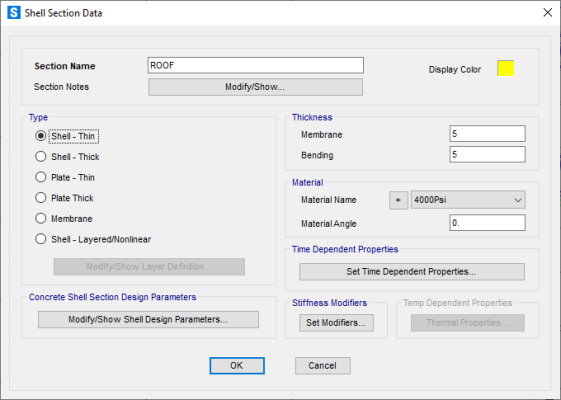 تنظیمات مقطع سطحی در نرم افزار SAP2000