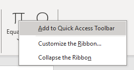 اضافه کردن ابزار فرمول نویسی به نوار ابزار دسترسی سریع ورد