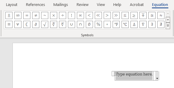 زبانه equation در ورد - فرمول نویسی در ورد