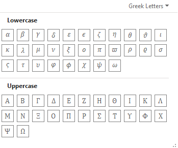 حروف یونانی در ورد