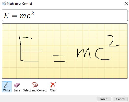 تایپ فرمول مشهور نسبیت در بخش math input control word