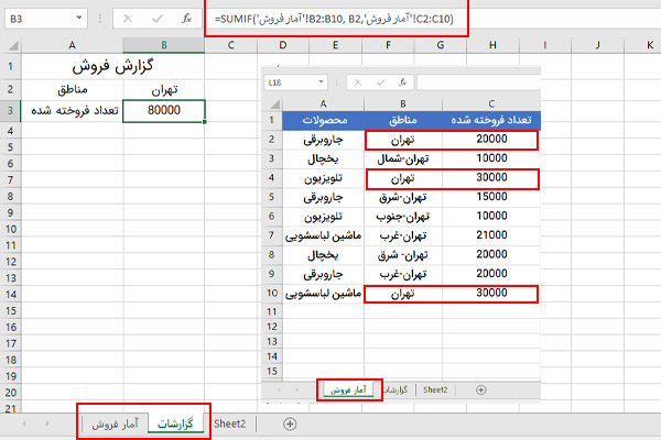 استفاده از داده های شیت دیگر در SUMIF