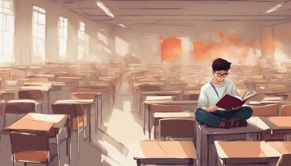 دانش آموز در کلاس خالی نشسته روی نیمکت در حال مطالعه (تصویر تزئینی مطلب مشتق ln)