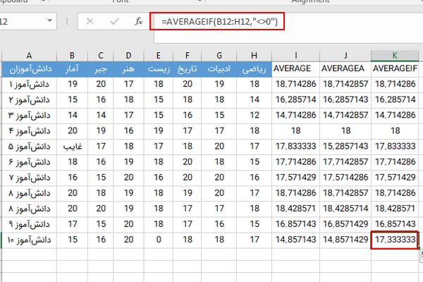 تابع AVERAGEIF 