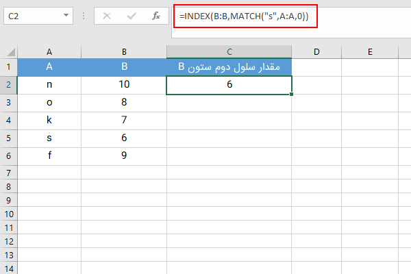 تابع INDEX-MATCH در اکسل 