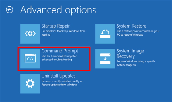 گزینه Command prompt در Advanced options