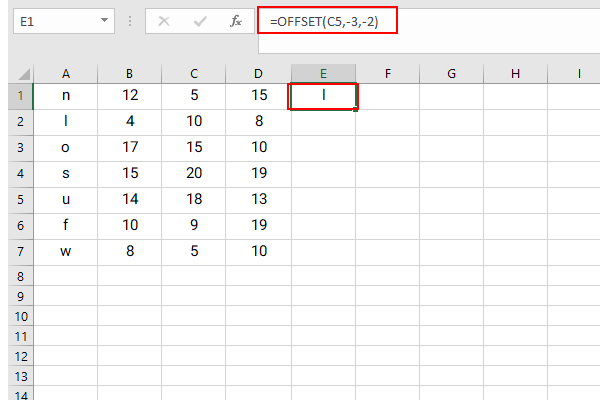  تابع OFFSET در EXCEL