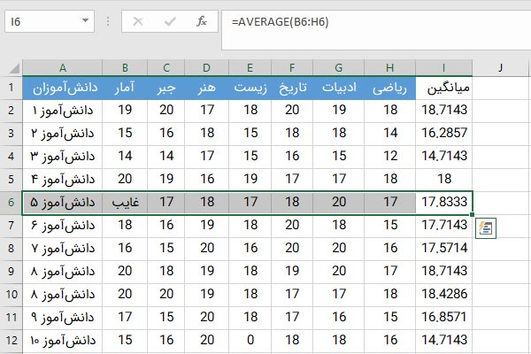 محاسبه میانگین سلول محتوی مقدار متنی 