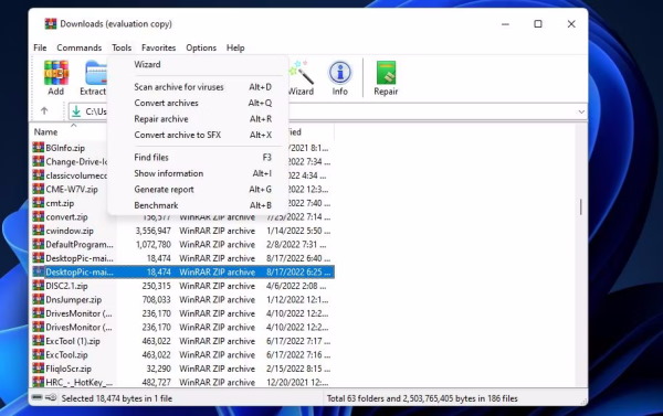 تعمیر فایل زیپ در WinRAR