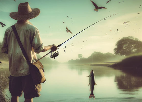 مردی در حال گرفتن ماهی از رودخانه است - زیستگاه آب شیرین
