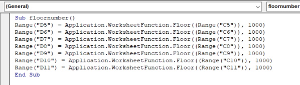 نتیجه کار با تابع Floor در محیط VBA