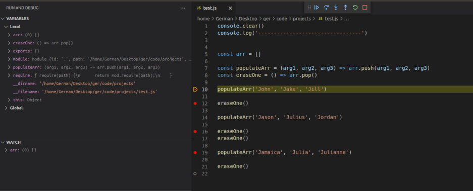 بریک پوینت در VS Code