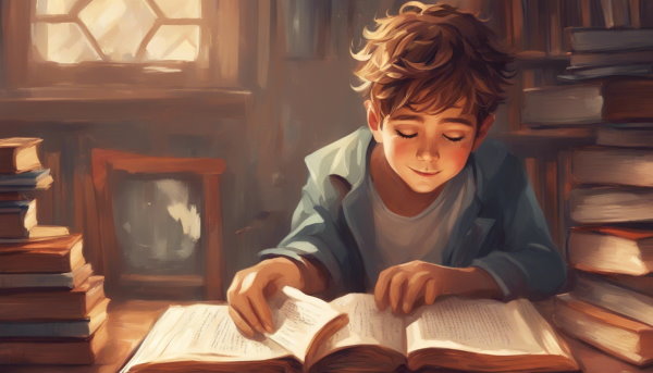 یک پسر در حال مطالعه