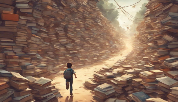 یک پسر در حال دویدن از میان مسیر بین دو تپه کتاب (تصویر تزئینی مطلب روش مطالعه دروس حفظی)