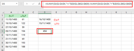 جمع تاریخ با تابع SUMIF از انواع روش های جمع در اکسل